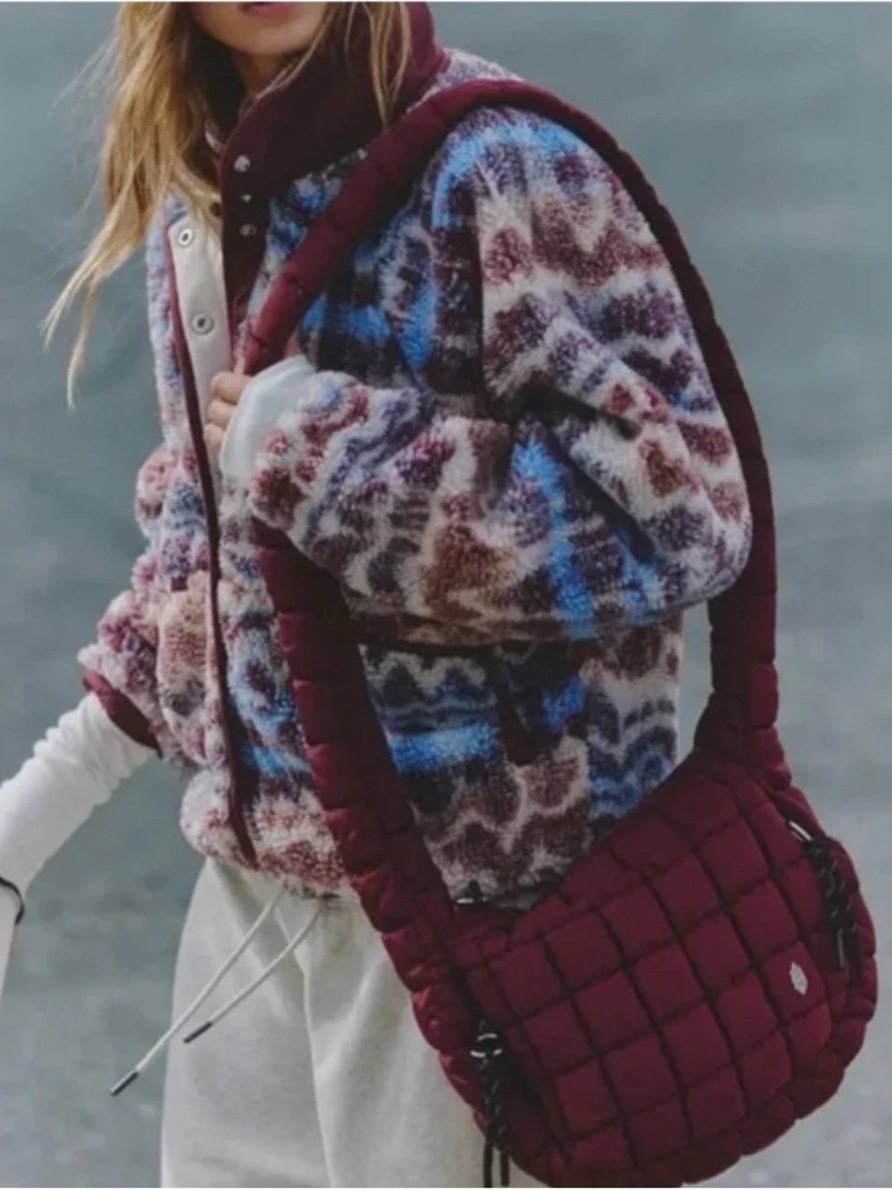 FP Movement by Free People Quilted Shoulder Bag in Burgundy